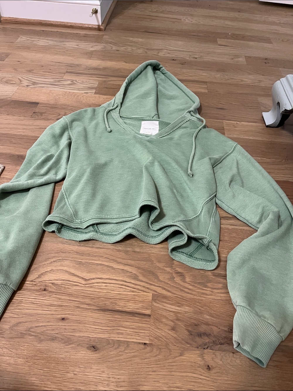 American Eagle Outfitters Sage Green Off-the-Shoulder Cropped Sweater